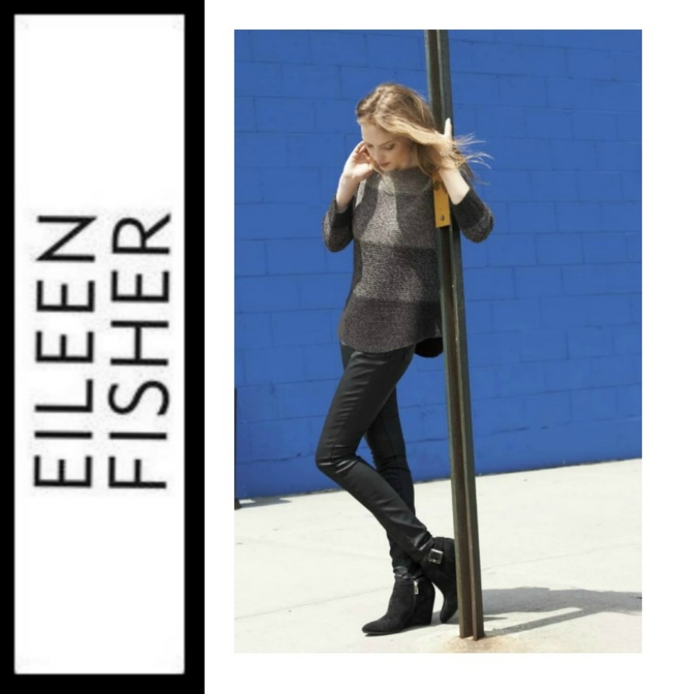 Eileen Fisher Rare Skinny Black Waxed Denim Jeans Size 4 $178 NWT